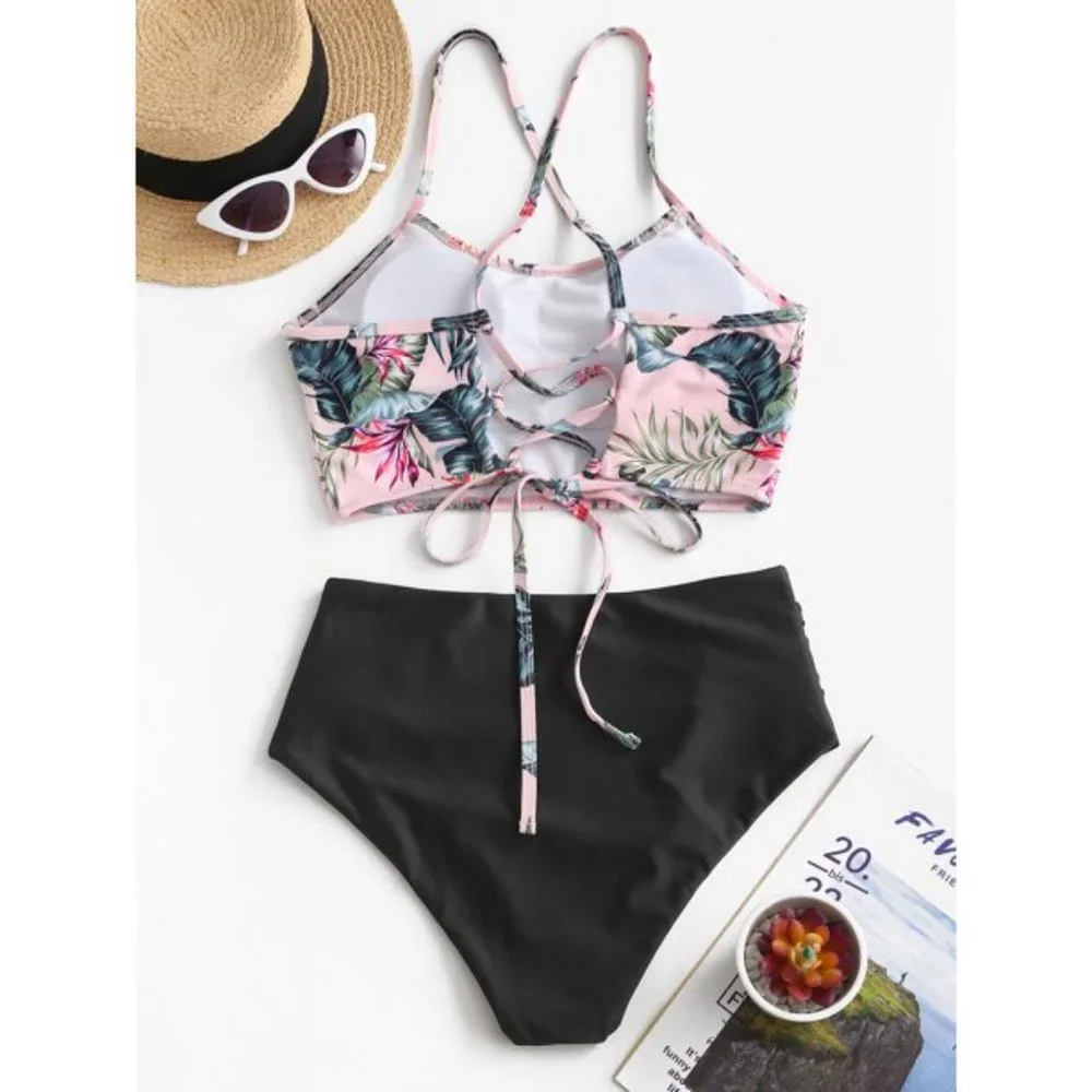 ZAFUL Vacation Leaf Print Lace-up Ruched Swimsuit 🌿🌿 NEW WITH TAGS!